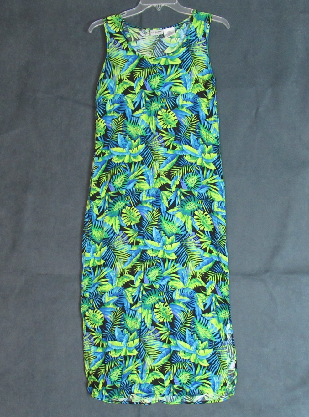 Vintage Liz Baker Dress Womens Large Green Floral Tropical Resort Shift Beach